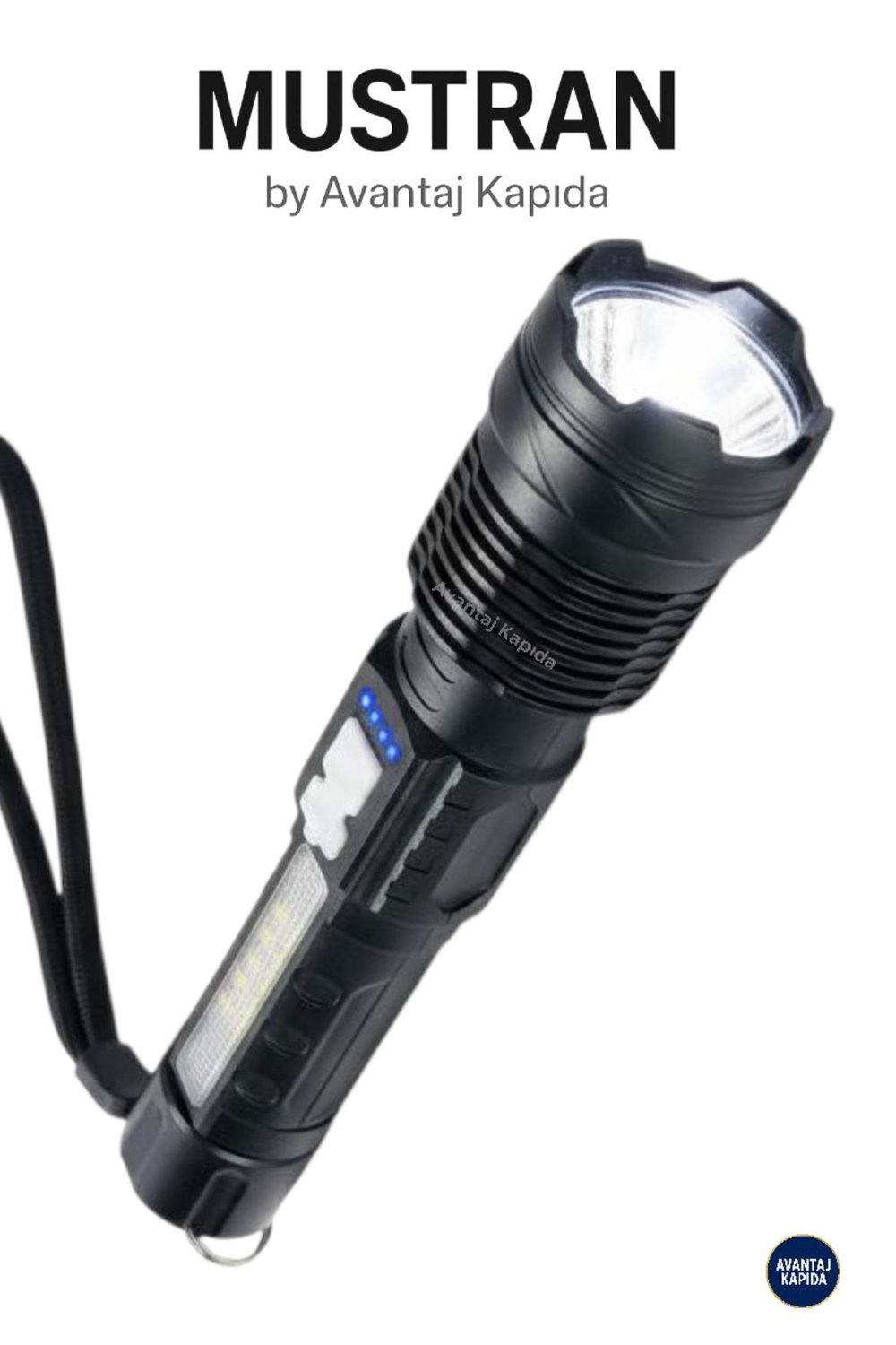 Şarjlı Taktik El Feneri–Zoom Odak 6 Mod LED+COB,Palaska & Klips,Kılıf Kutulu