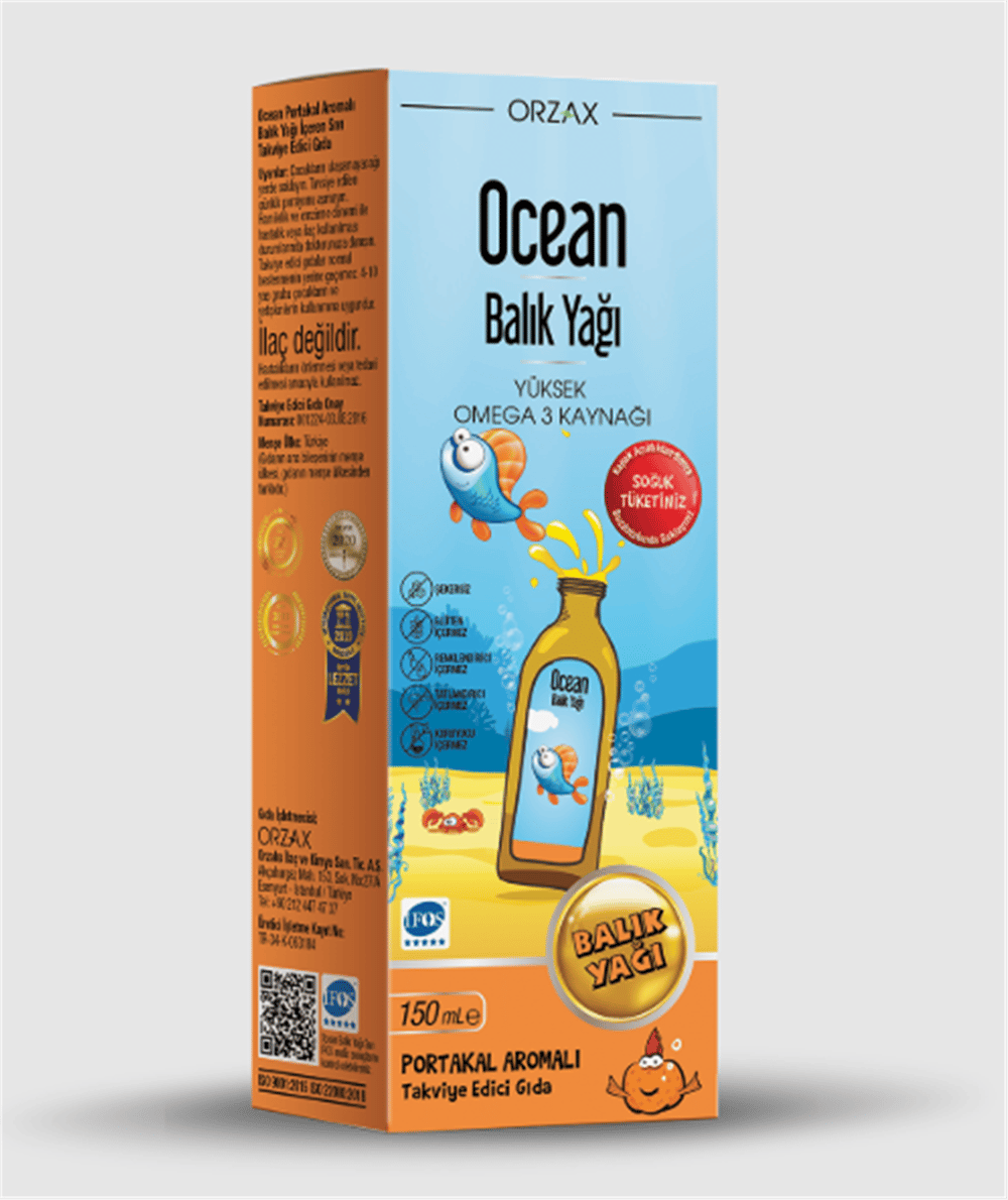 Ocean Omega 3 Portakallı Balık Yağı Şurubu 150 ml