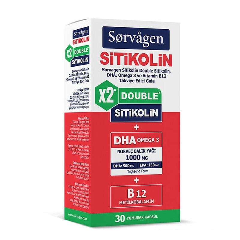 Sorvagen Double Sitikolin Dha Omega 3 ve B12 30 Kapsül