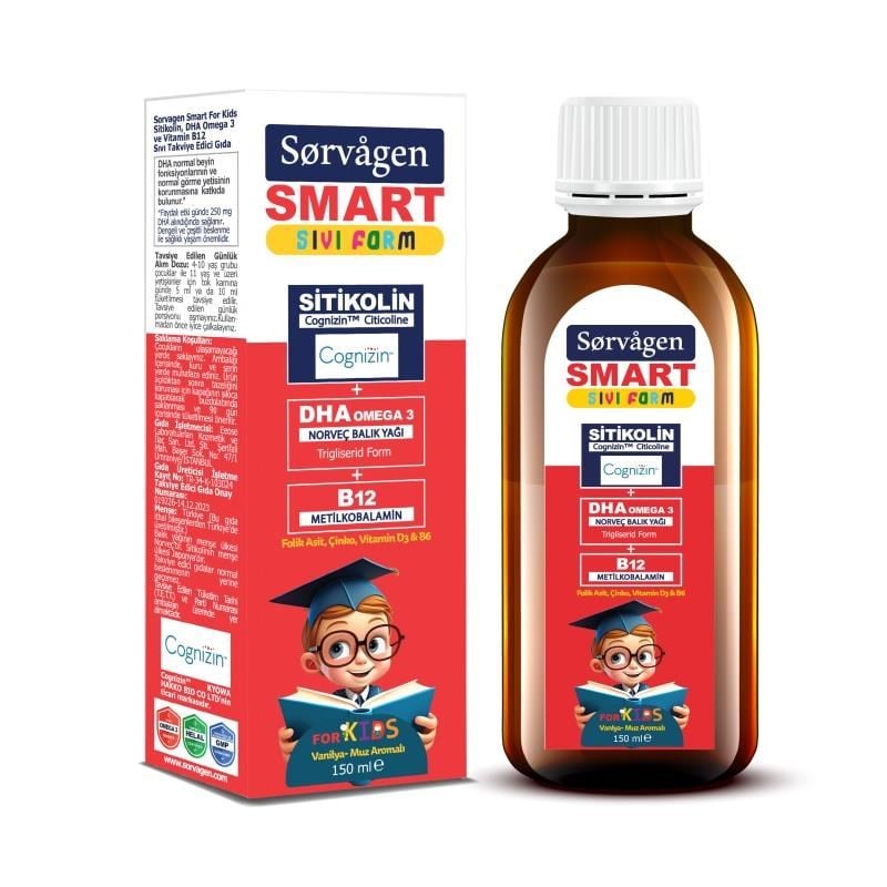 Sorvagen Kids Sıvı Form Sitikolin Dha Omega 3 Norveç Balık Yağı ve B12 150 ml