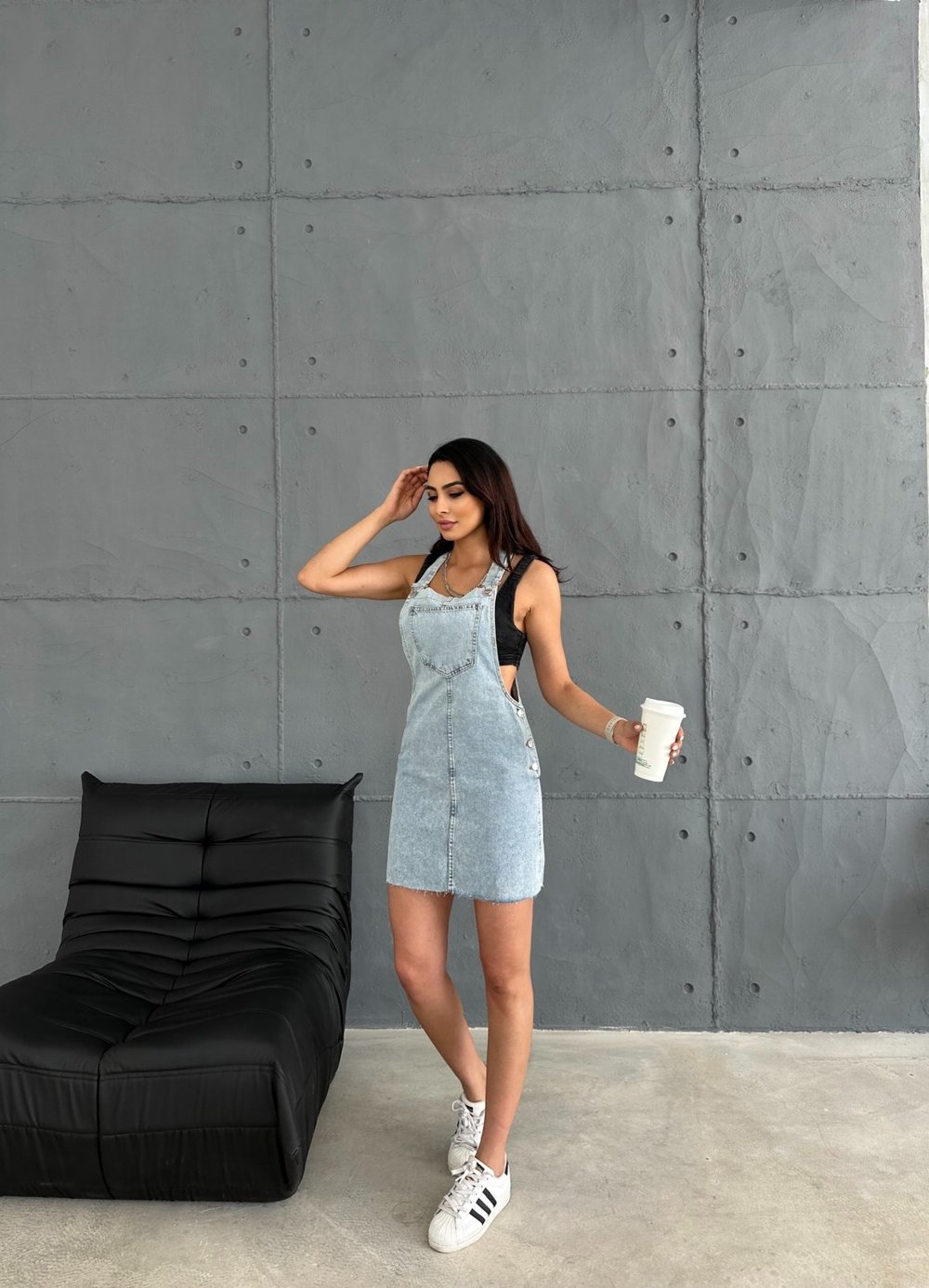 Denim Mini Salopet Elbise