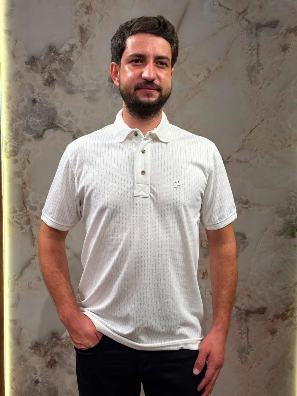 ERKEK BEYAZ DOKULU POLO YAKA TİŞÖRT 