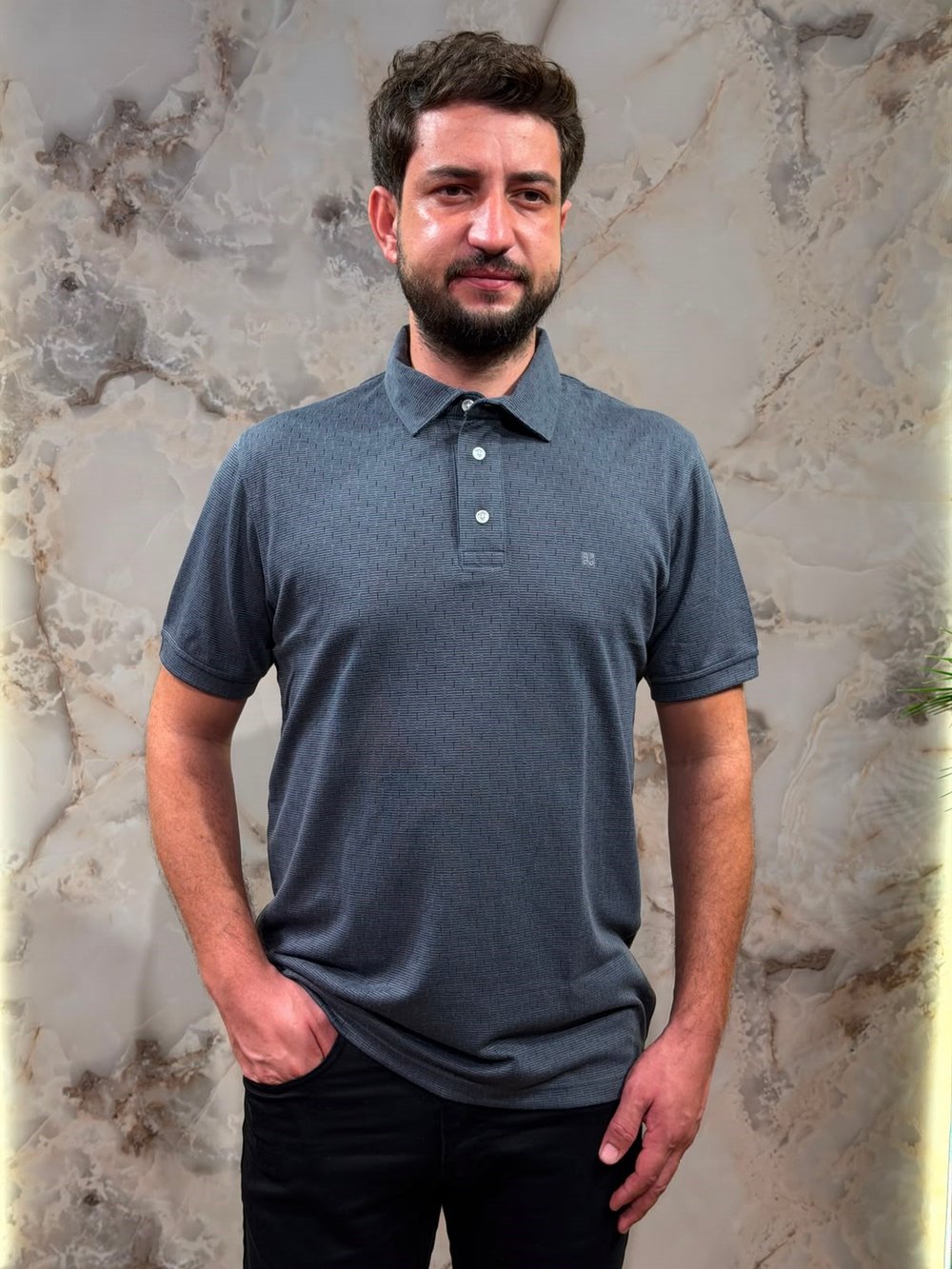 ERKEK FÜME DESENLİ POLO YAKA TİŞÖRT