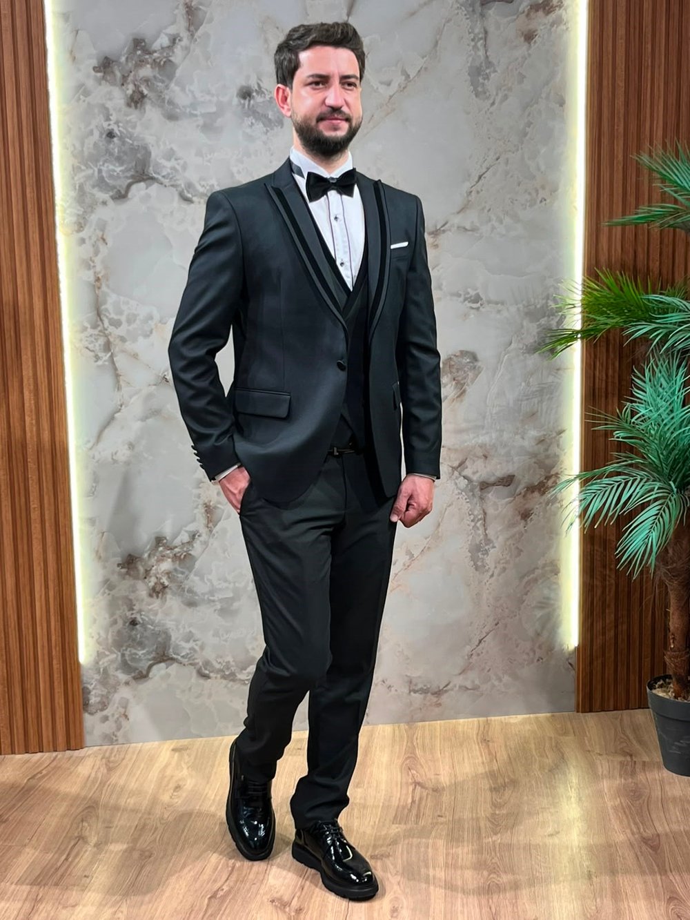 ERKEK SİYAH SLİM FİT ŞAL YAKA SMOKİN TAKIM ELBİSE 