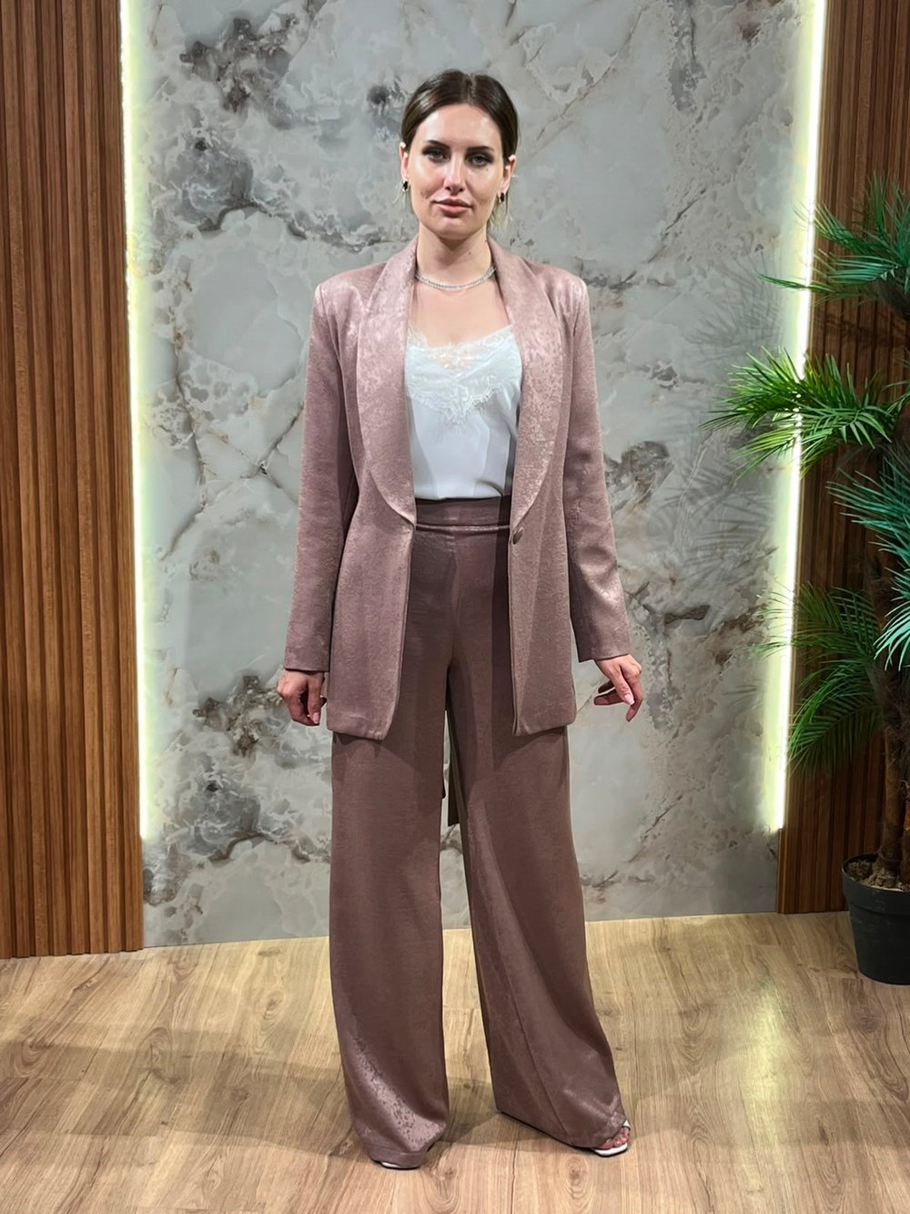 KADIN VİZON BLAZER CEKET BOL PAÇA PANTOLON TAKIM