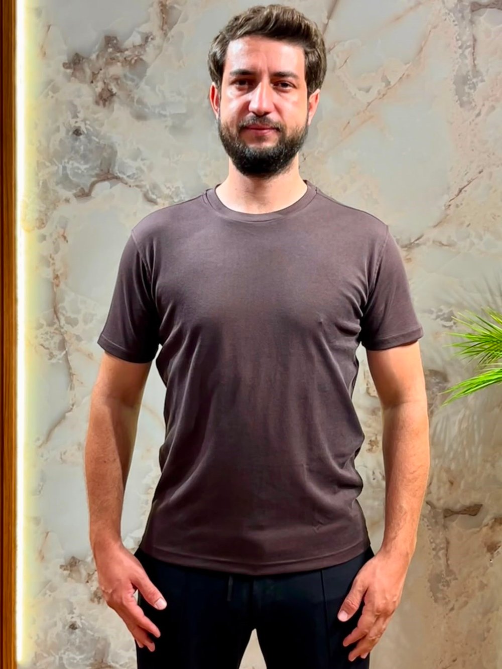 KAHVERENGİ BASİC BİSİKLET YAKA TSHIRT