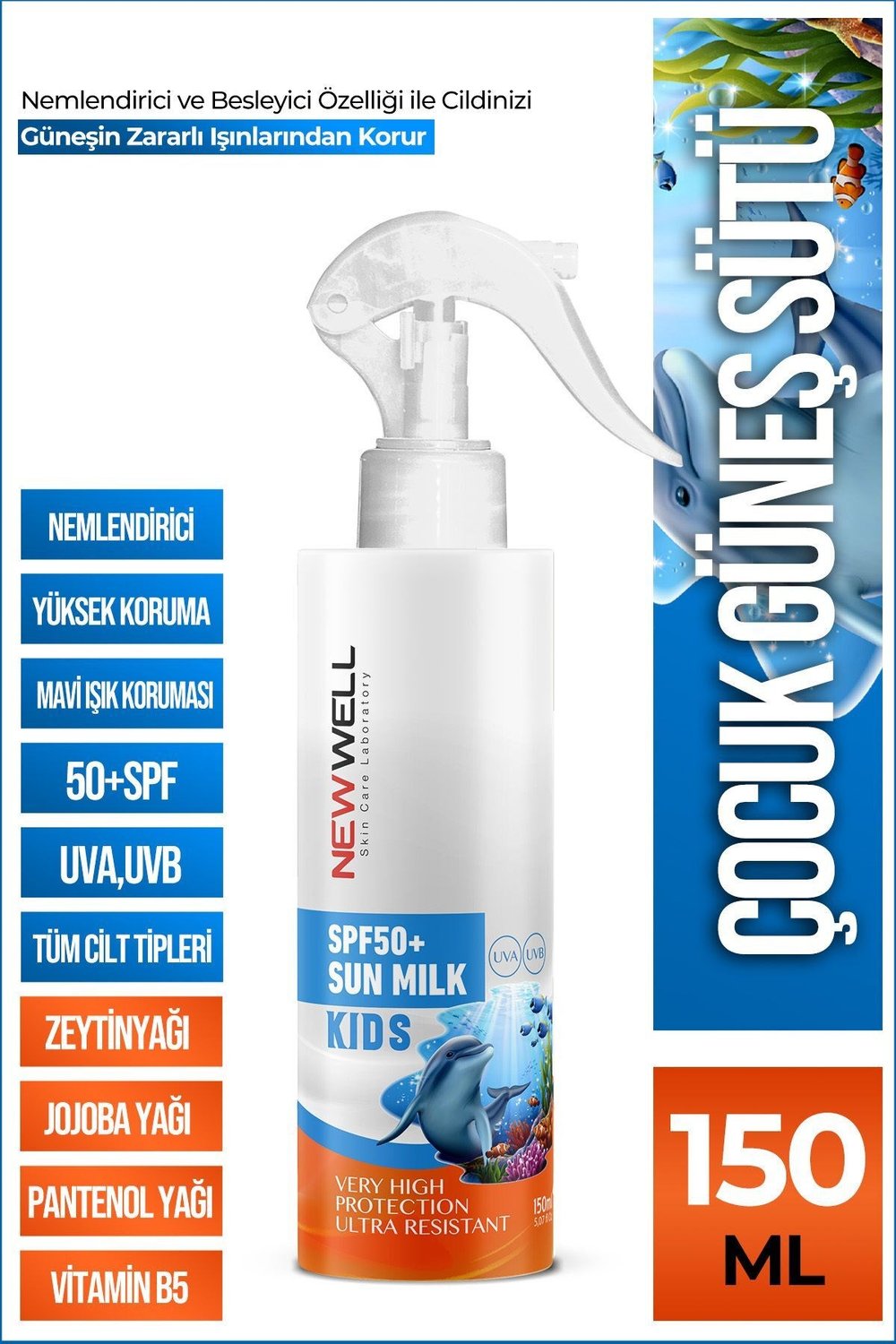 Çocuk Güneş Sütü Yüksek Koruma SPF50+ Jojoba Oil 150 ML