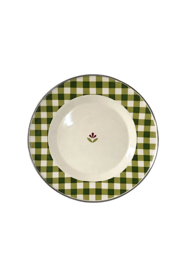 Glampout Cozy Emaye Tabak Yeşil Ekose 25 cm
