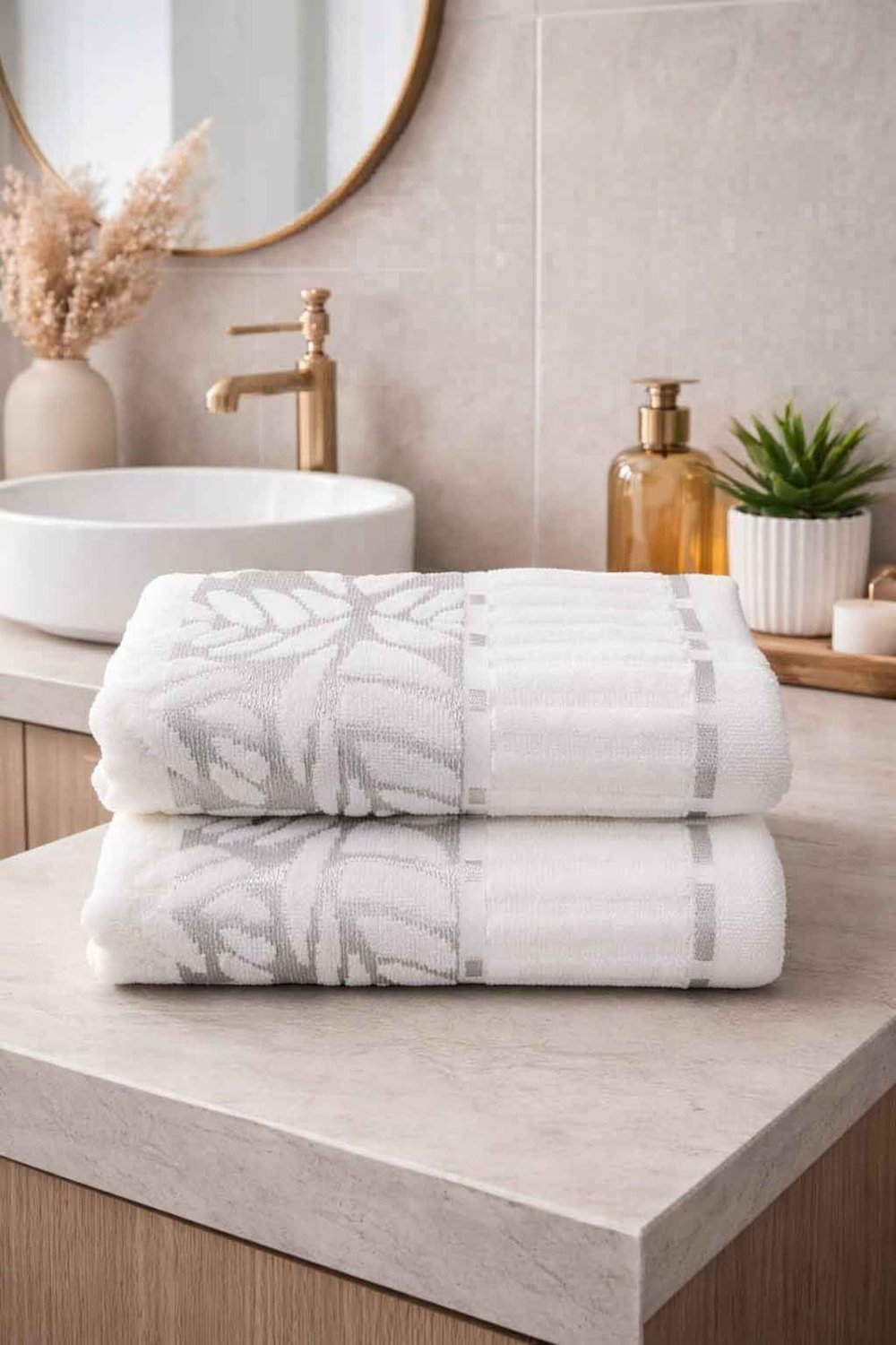 %100 Pamuk Akasya El Havlusu Seti | 2 Adet | 50x90 cm | Yumuşak, Emici, Şık Banyo & Misafir Havlusu