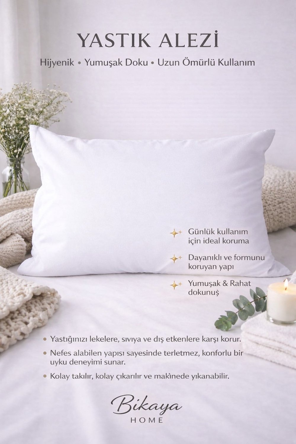 50x70 cm Sıvı Geçirmez Yastık Alezi | 2’li Paket | Leke Tutmaz | Nefes Alabilir | Tam Koruma