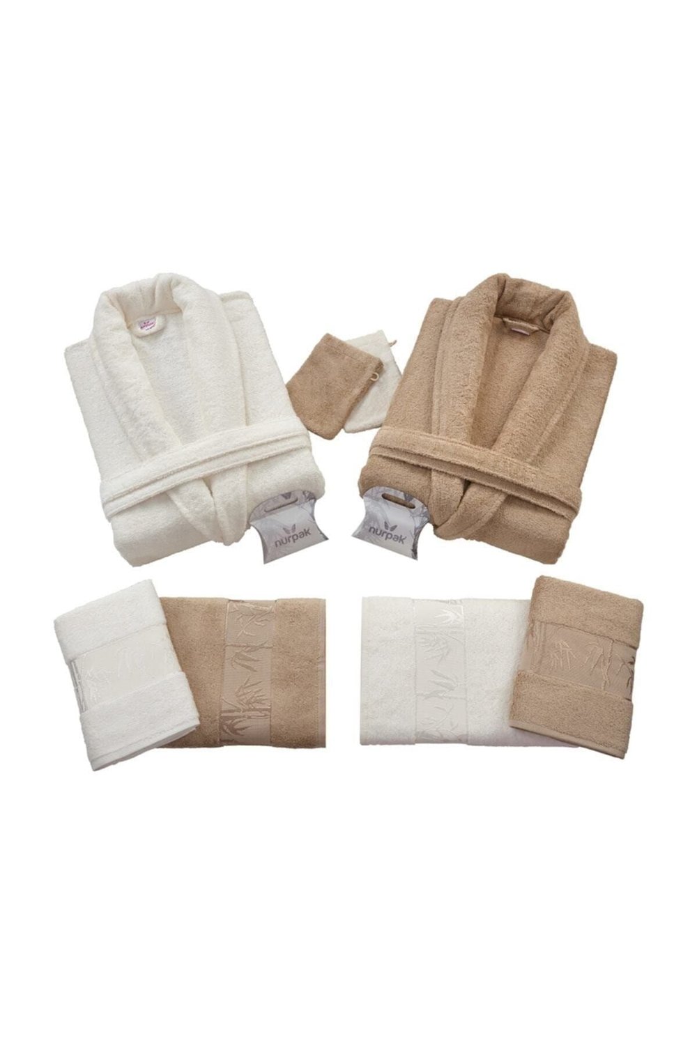 Bambu Aile Bornoz Seti (10 Parça) Krem-kahverengi Nrpk000550