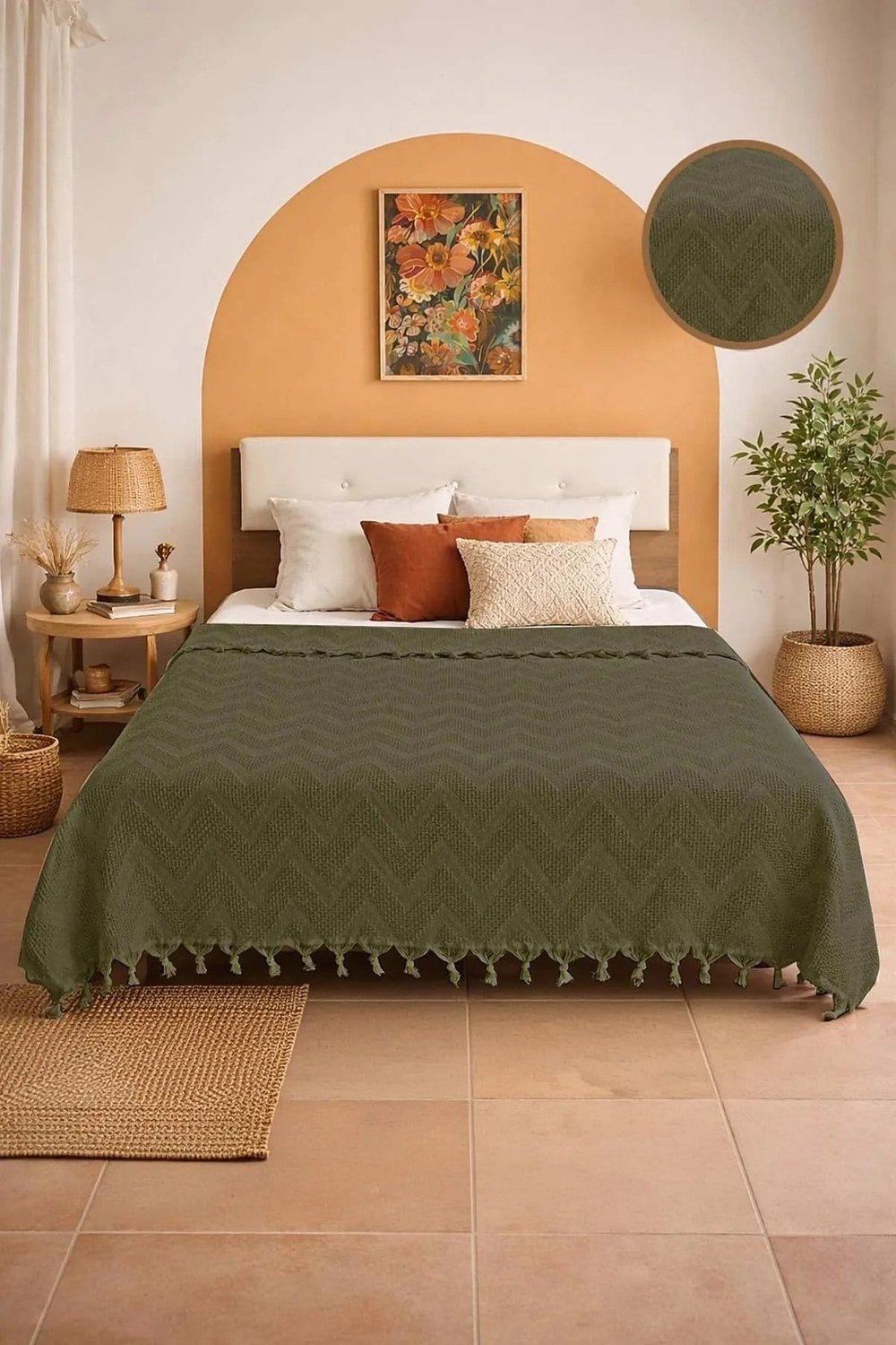 Bohem Elit Jakarlı Çift Kişilik Pamuklu Pike | 200x230 cm | Saçak Detaylı | Modern & Doğal Şıklık
