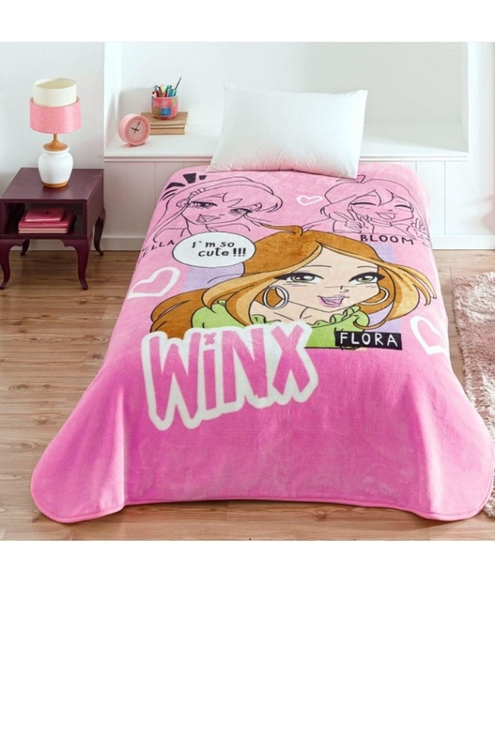 By Taç Lisanslı Tek Kişilik Çocuk Battaniye (160X220)-winx Girl Club Pembe