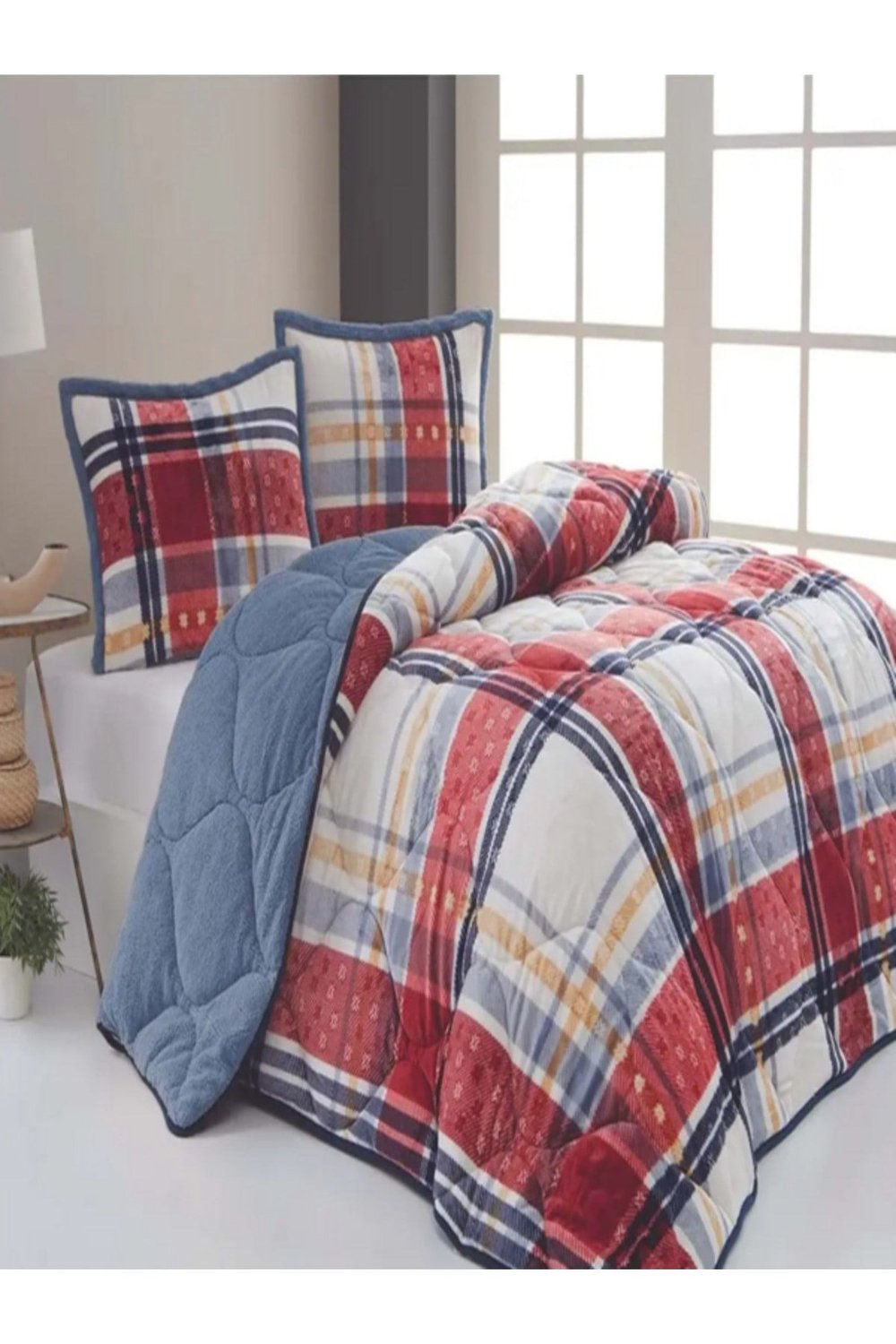 Comforter Boris Kırmızı Ekru Çift Kişilik Yorgan Seti