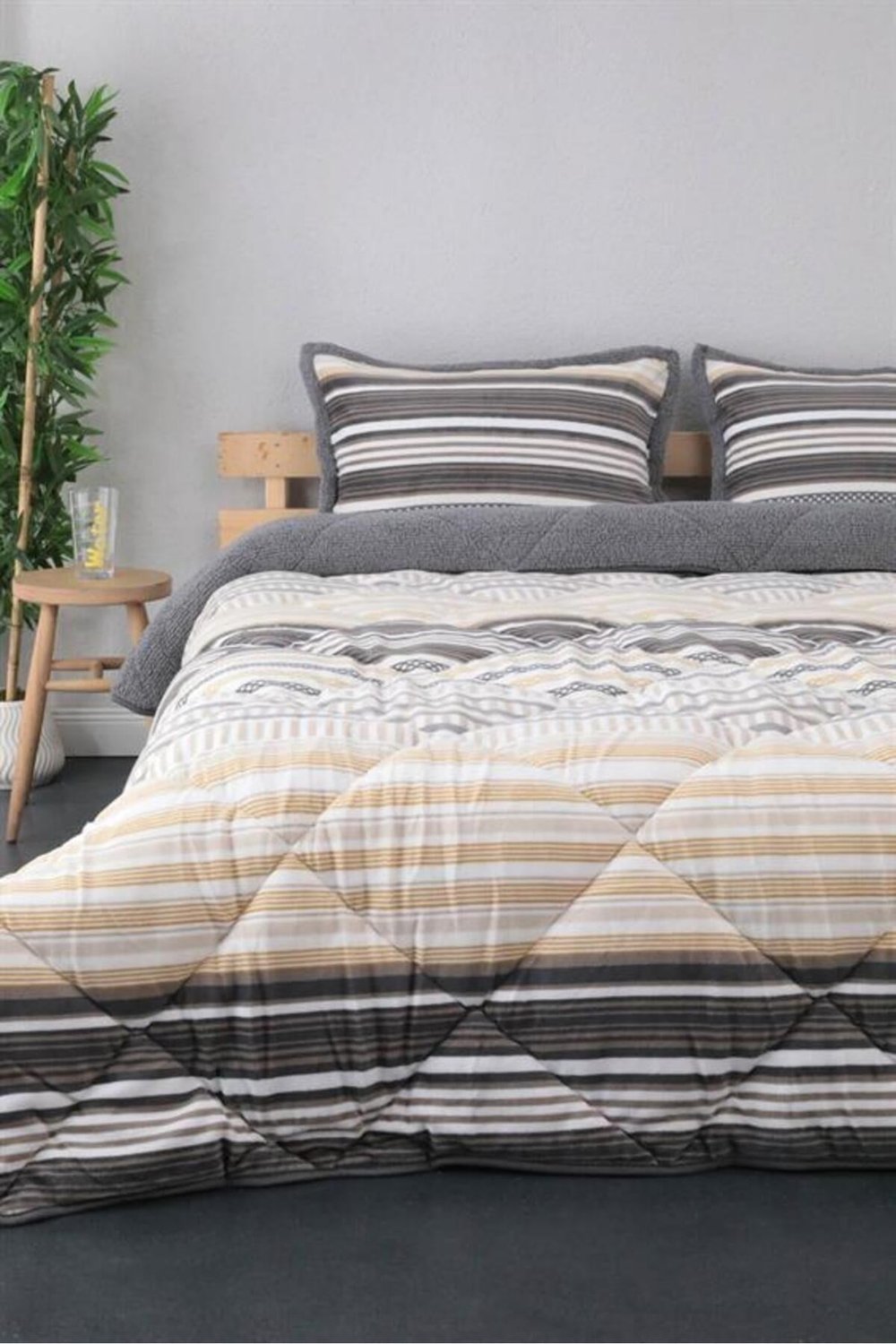 Comforter Çift Kişilik Yorgan Seti Kahve Gri 220X240