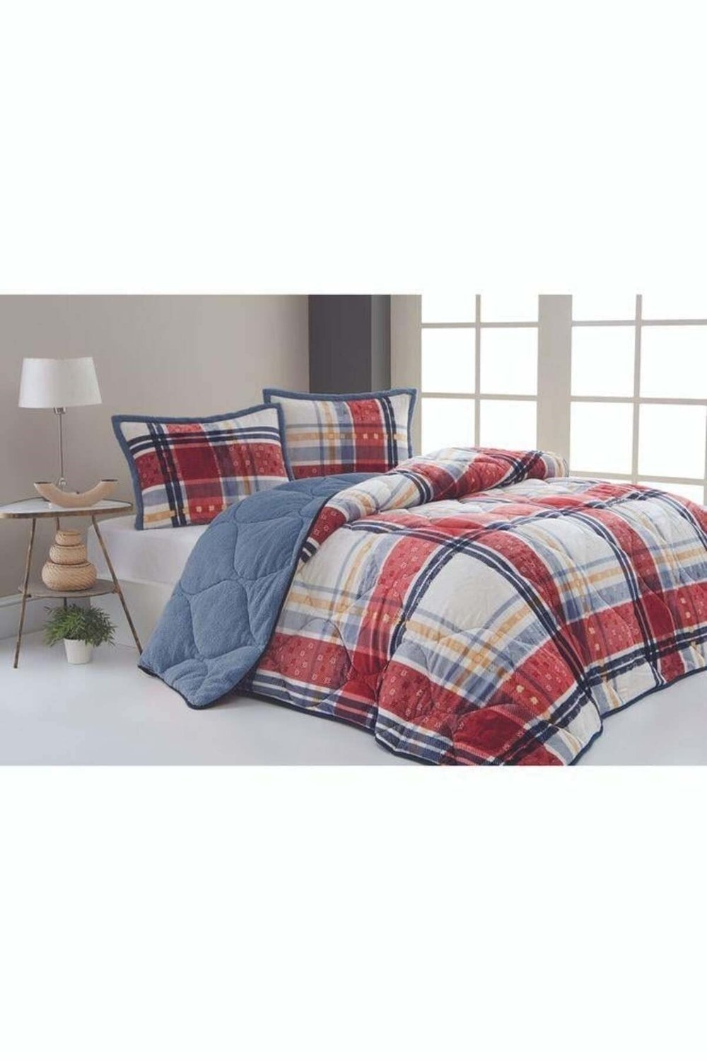 Comforter Set, Tek Kişilik Yorgan Seti (160x240)-Boris Kırmızı Mavi