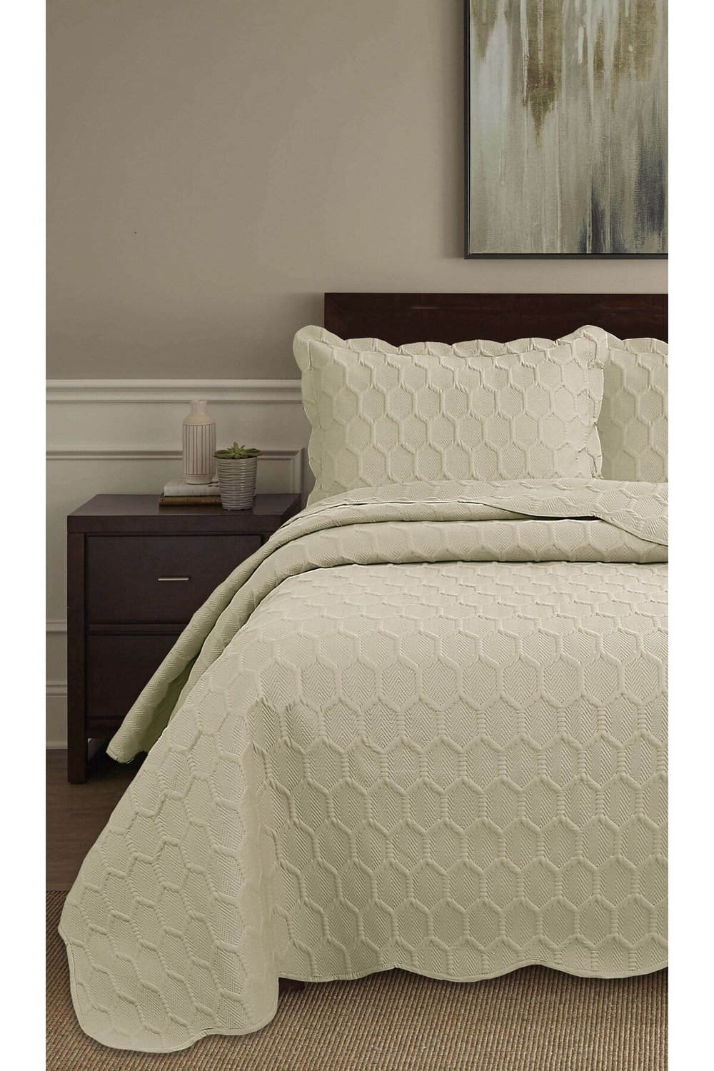 Honey Comb 3D Çift Kişilik Yatak Örtüsü Seti (3 Parça) - 260x240 cm - Pvc Çantalı