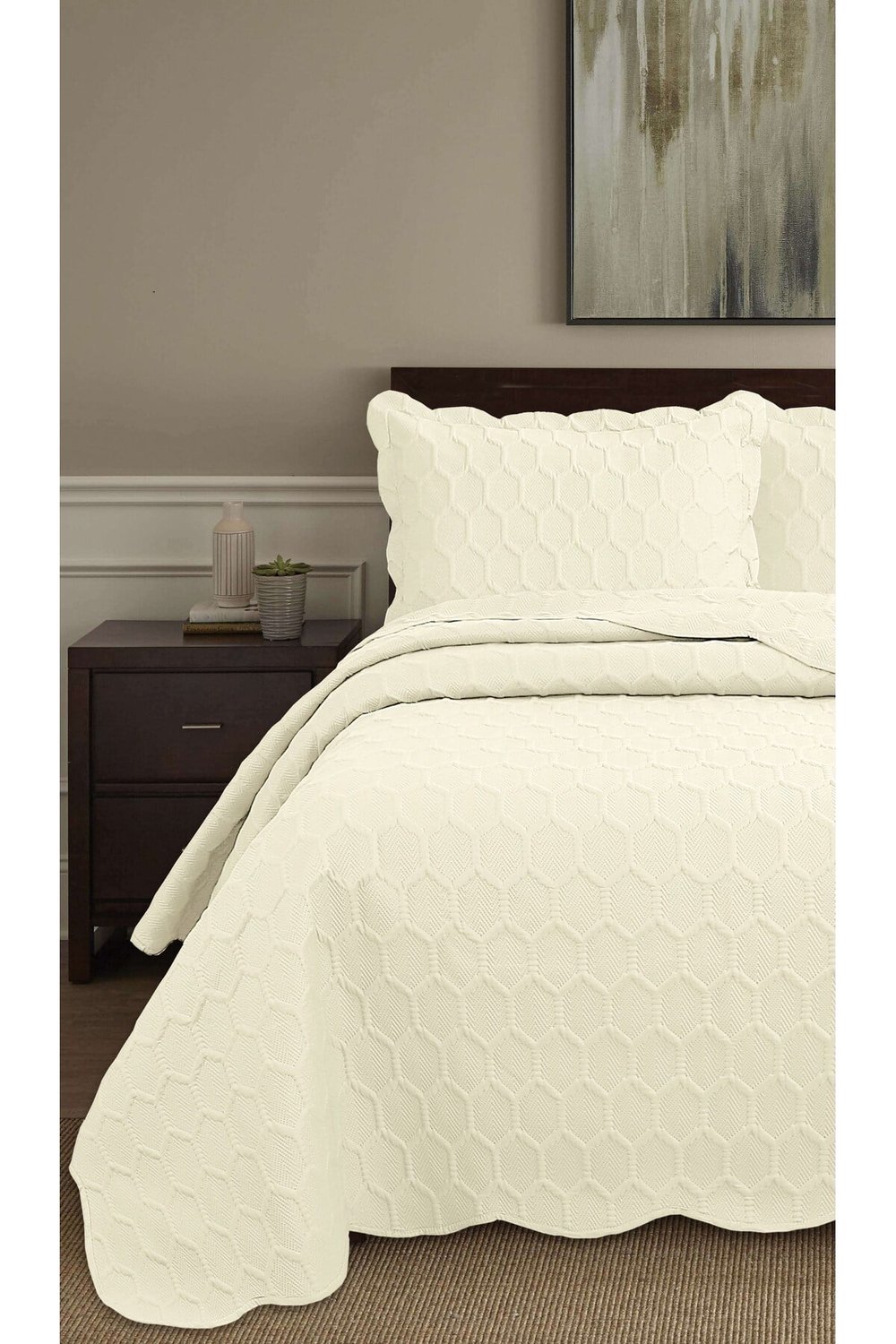 Honey Comb 3D Çift Kişilik Yatak Örtüsü Seti (3 Parça) - 260x240 cm - Pvc Çantalı