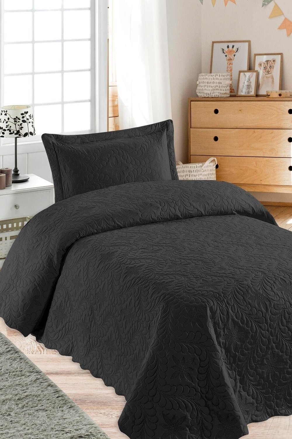 Ivy Siyah Tek Kişilik Microfiber Kapitone Yatak Ör