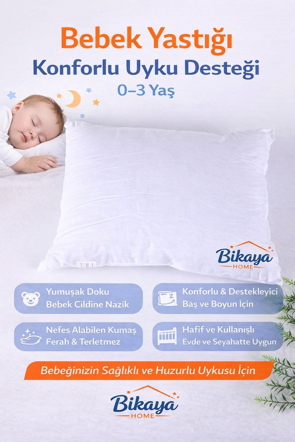 Kristal Beyaz Bebek Yastığı 35x45 cm | Yumuşak Dokulu | Konforlu & Güvenli Uyku