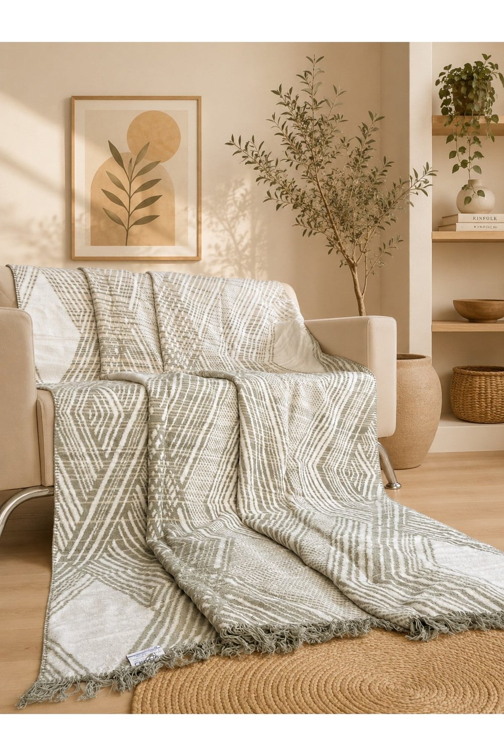 Lüks Pamuklu Çift Kişilik Battaniye | 180x220 cm | Çift Taraflı & Yumuşak Dokulu | TV & Koltuk Şalı
