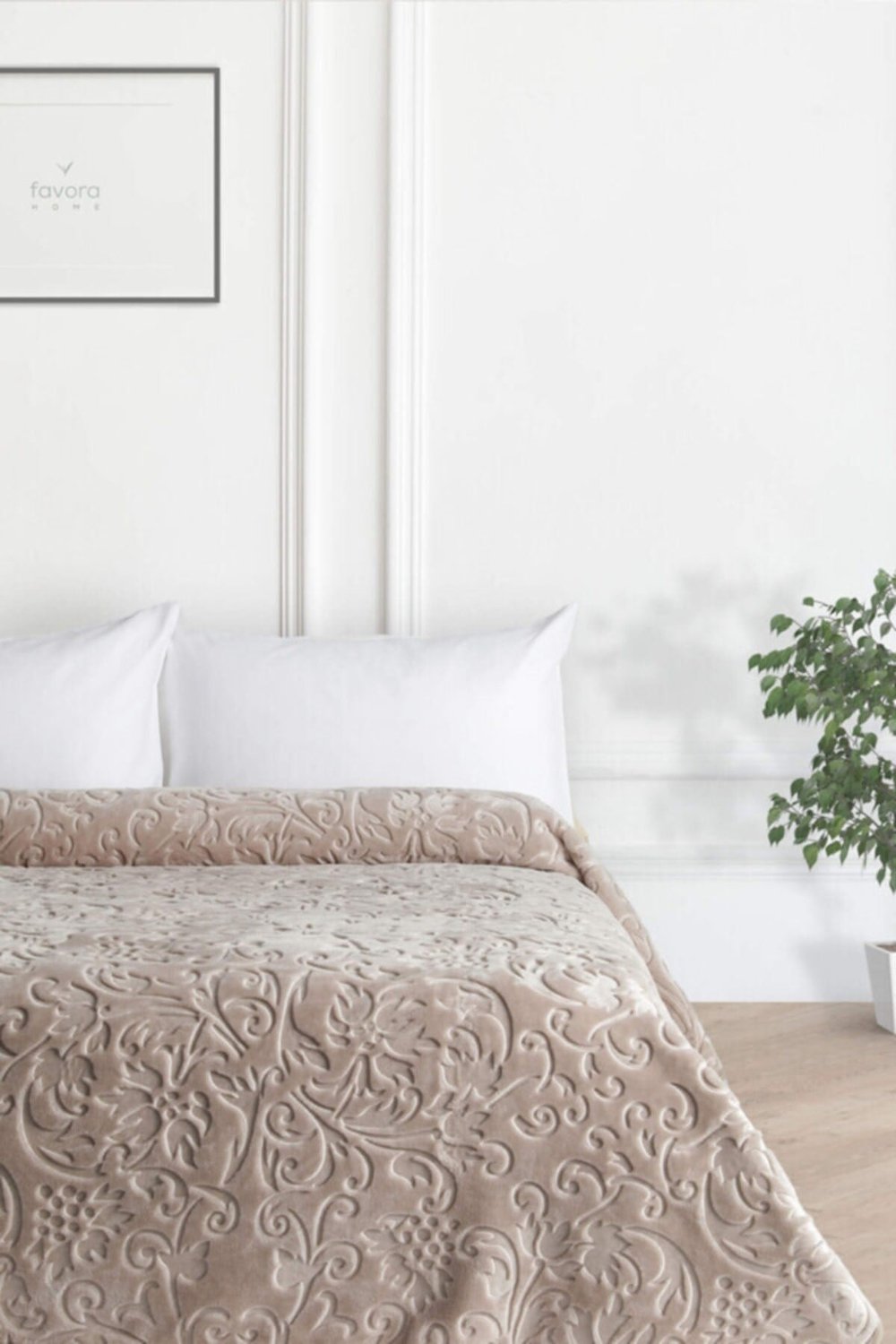 Merinos Romance Çiçek Kabartmalı Çift Kişilik Battaniye - Vizon