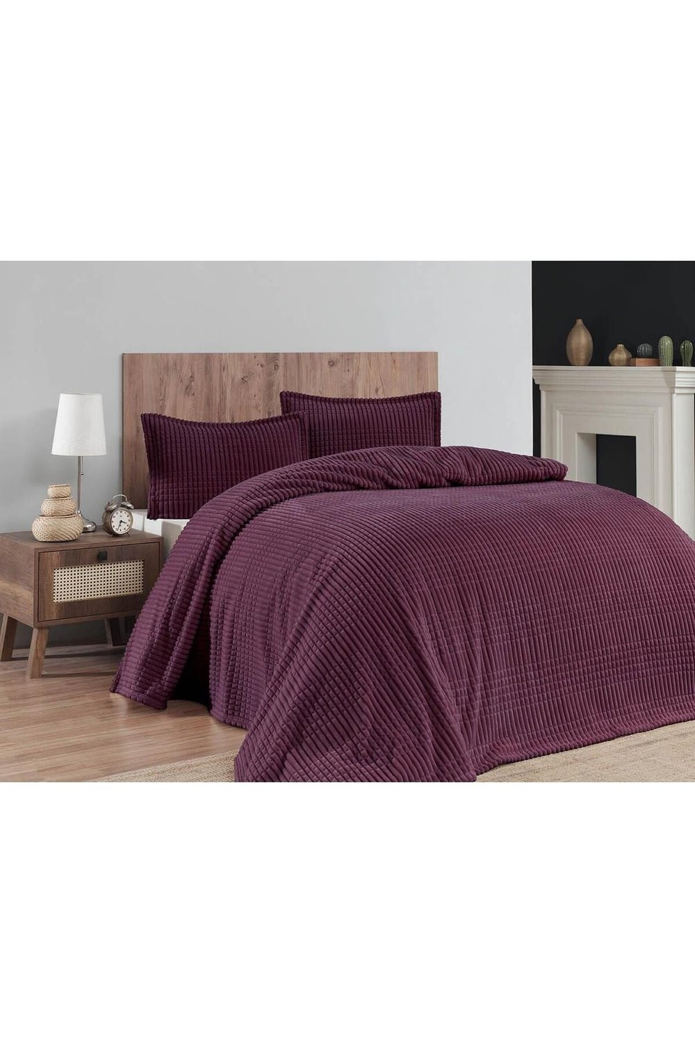 Modern Line 3 Parça Çift Kişilik Battaniye Seti Kutulu 220x240 Cherry