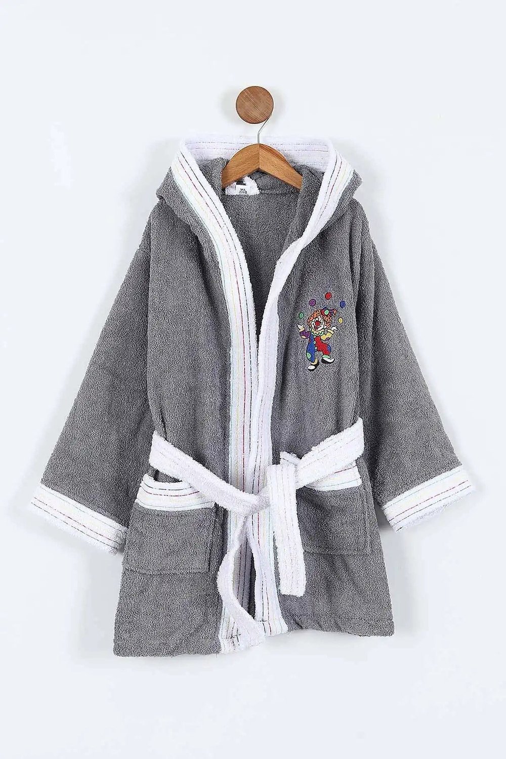 Palyaço Figürlü Nakışlı Kapüşonlu Çocuk Bornozu | Yumuşacık Pamuklu Doku | Su Emici | Rahat Kalıp