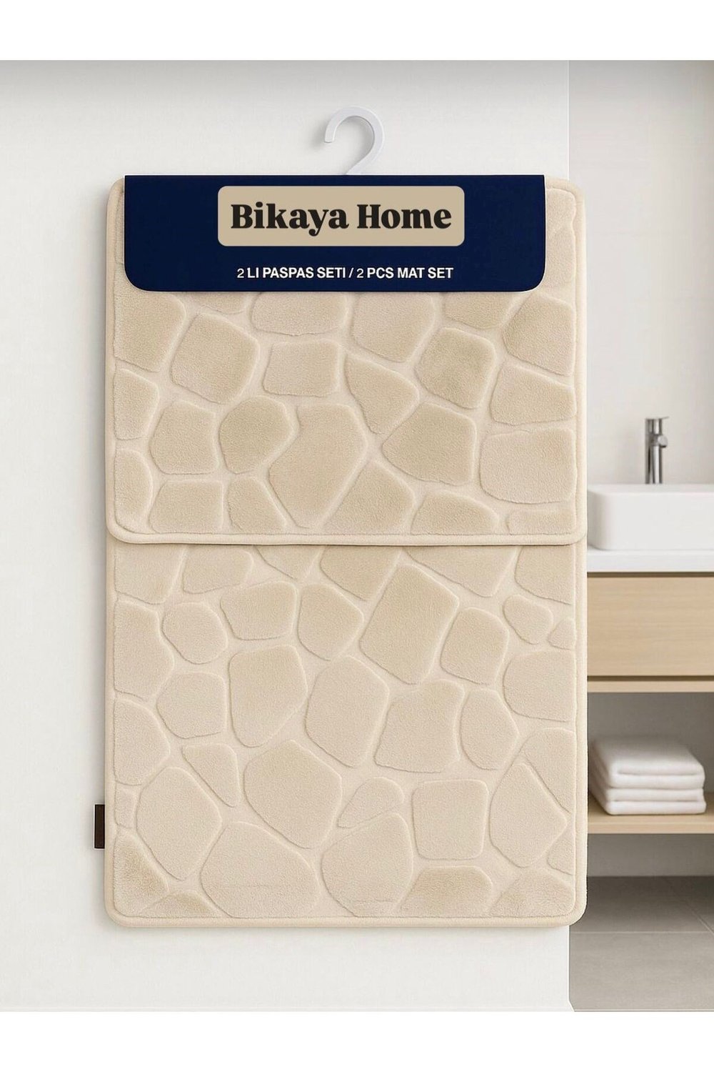 Yıkanabilir Kaymaz Dot Taban - 2'li Taş Desen Puffy Klozet Takımı - 60x100 cm 50x60 cm