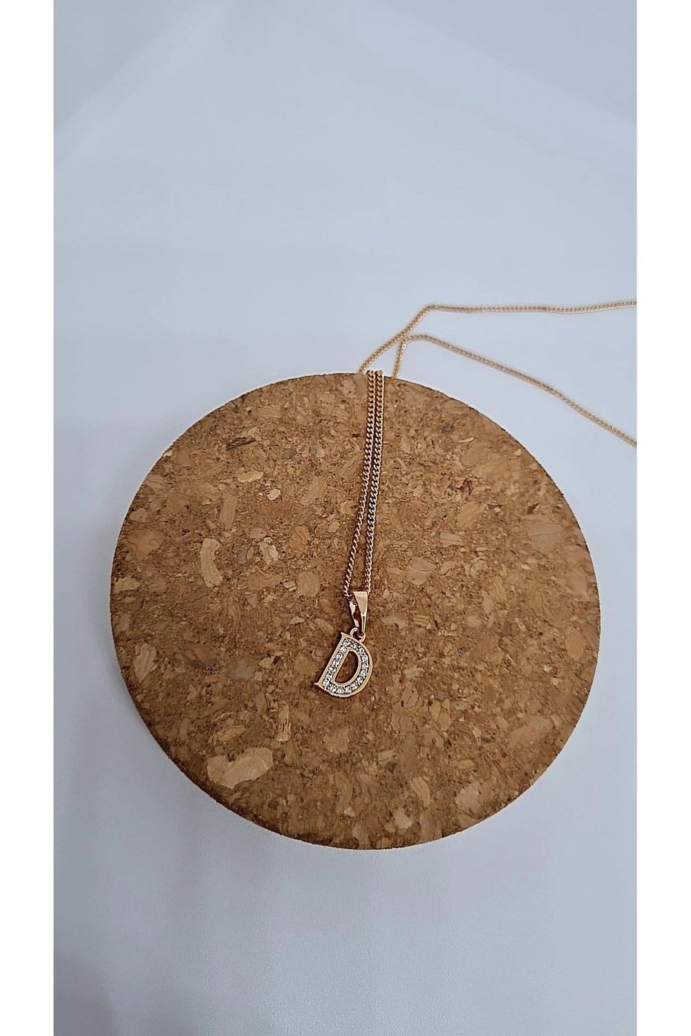 Çelik Rose D Harf Taşlı Minimal Kolye