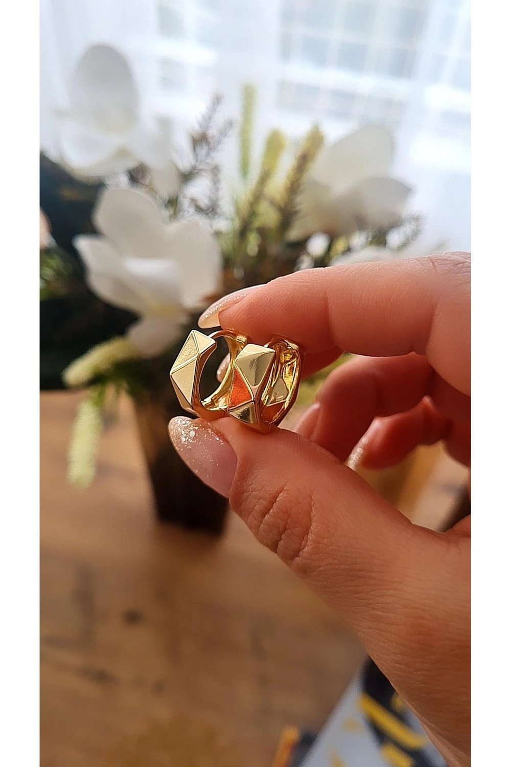Modern Gold Geometrik Halka Küpe