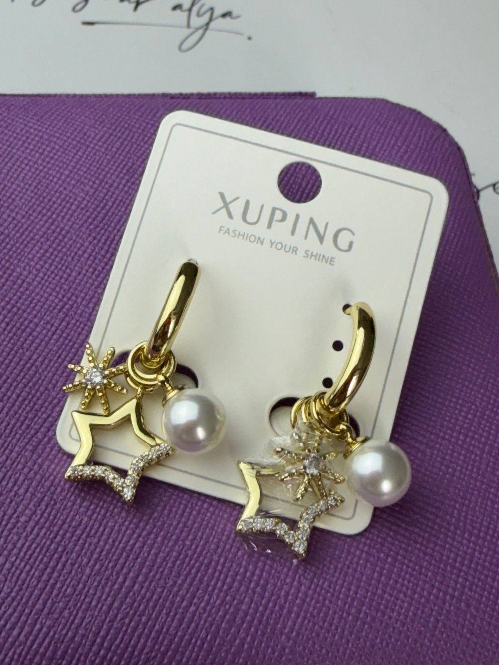 Xuping Gold Kaplama Zirkon Taşlı İnci Görünümlü Yıldız Küpe