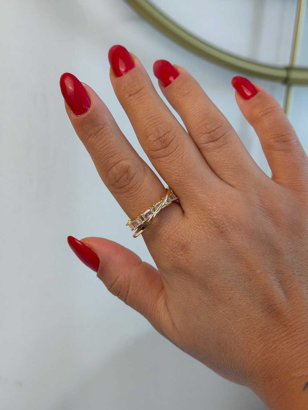 Gold Renk Geometrik Baget Taşlı Ayarlanabilir Yüzük