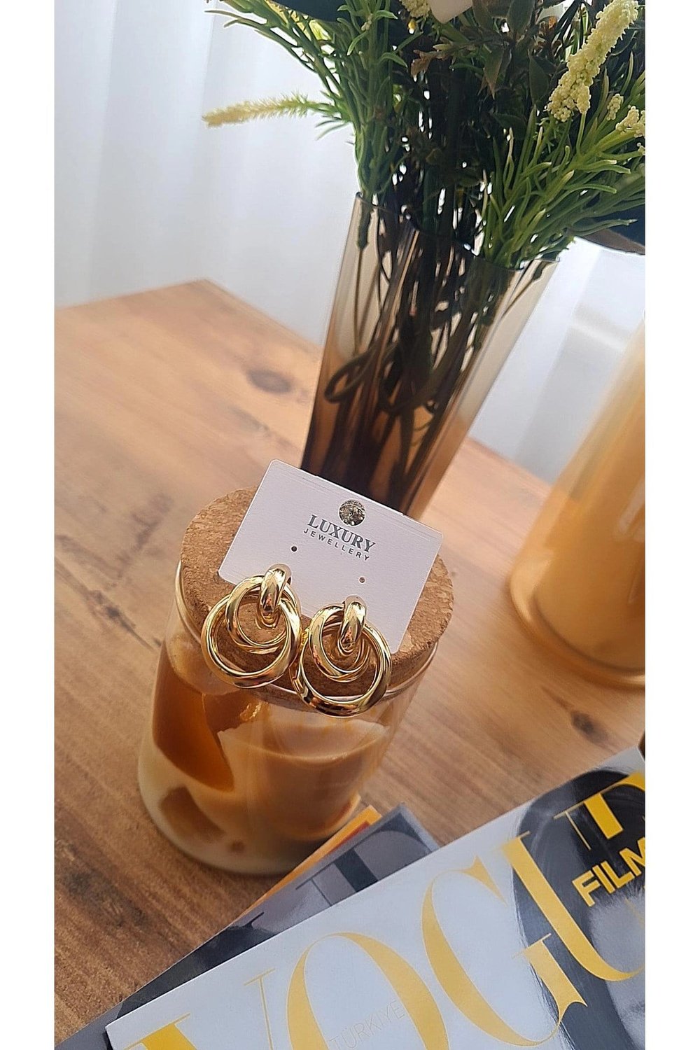 Kalın Geçmeli Gold Halka Küpe