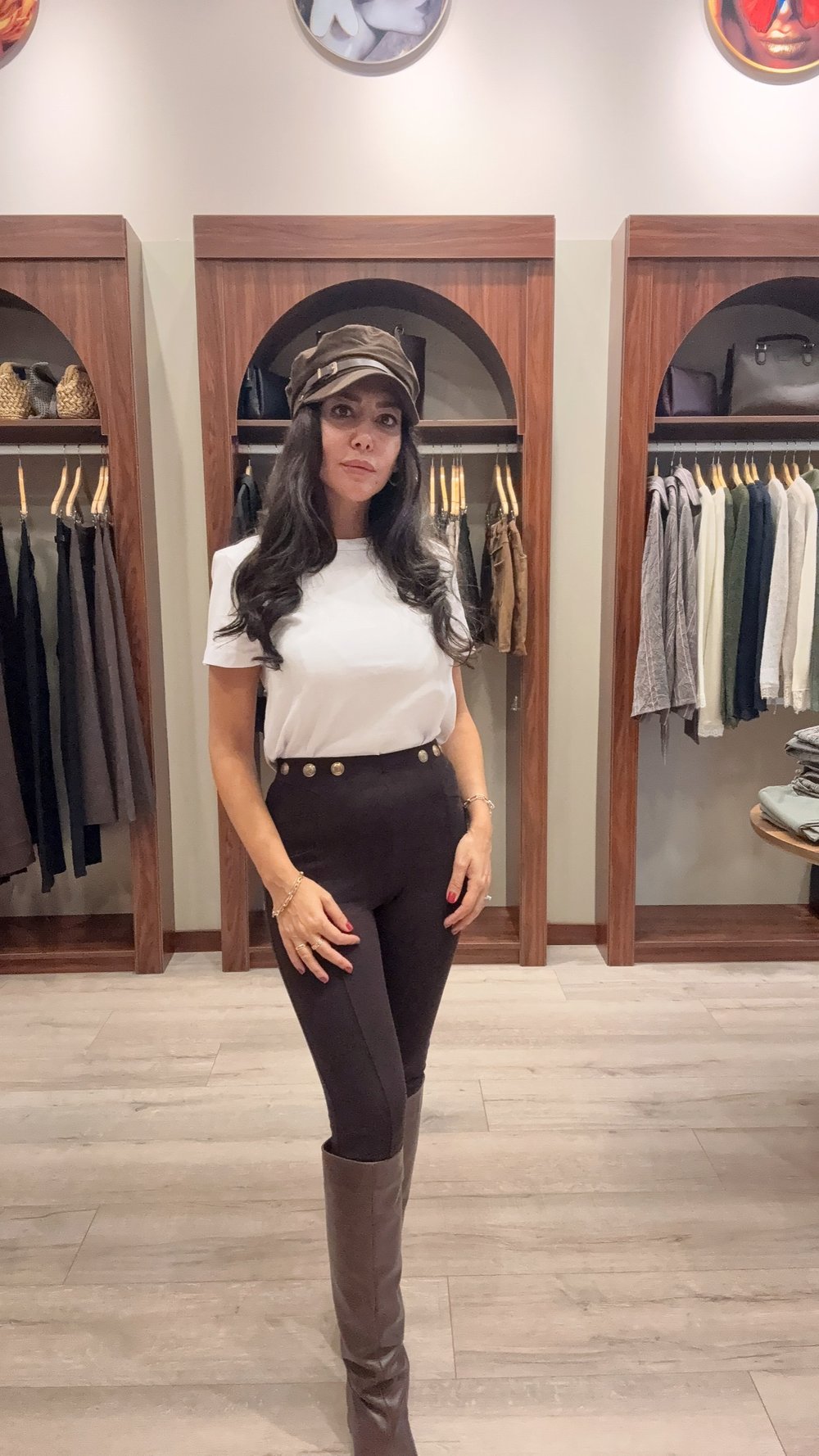 ÇELİK KUMAŞ GOLD  DÜĞME DETAYLI  BİNİCİ TAYT PANTOLON-KAHVE