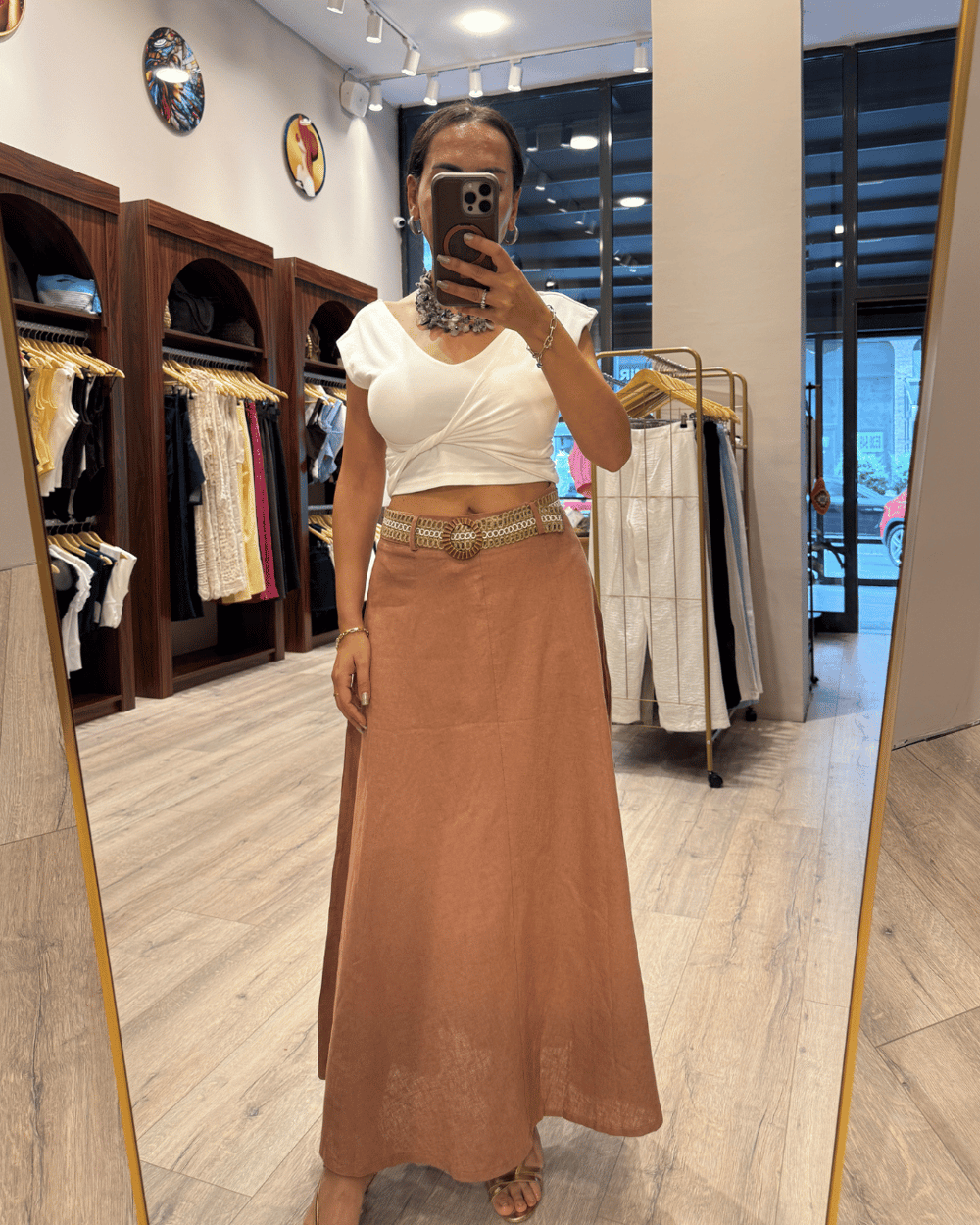 FLOW 244047 KEMERLİ KETEN ETEK