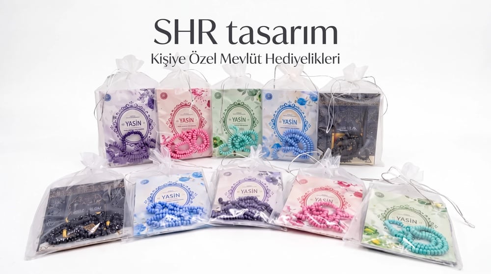 Tül Kese içerinde 80 sayfa yasin ve tesbih İsme özel pleksi etiketli
