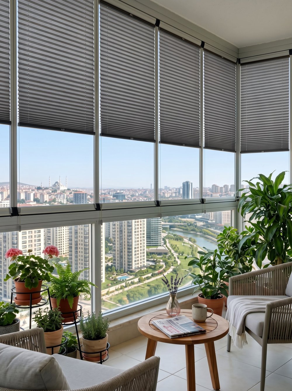 Perla Serisi Özel Ölçü Antrasit Plise Perde - Cam Balkon ve Pencere Uyumlu