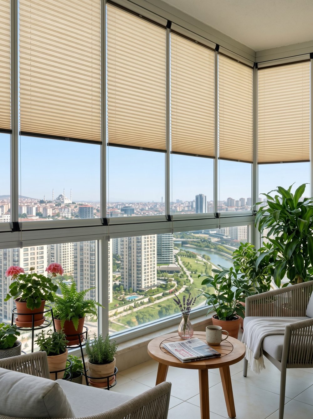 Perla Serisi Özel Ölçü Plise Krem Perde - Cam Balkon ve Pencere Uyumlu