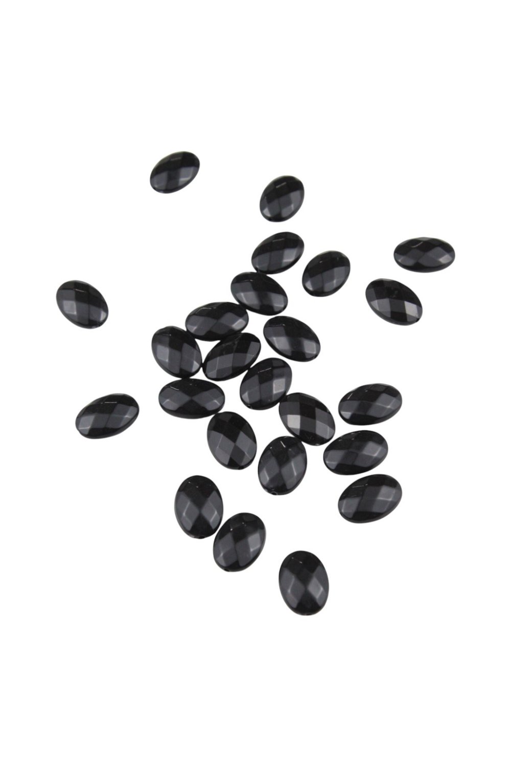 Siyah Oval Ekose Kesim Desen İçten Delikli 13x18 mm Boncuk Taş Aksesuar (10 Adet)
