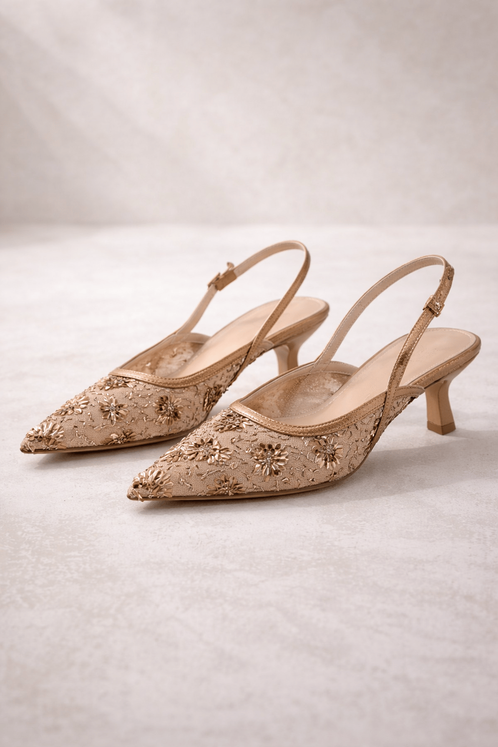 ROSABELLA Kadın Bakır Pul Boncuk İşlemeli Tül Detaylı İnce Topuklu Slingback Abiye Ayakkabı