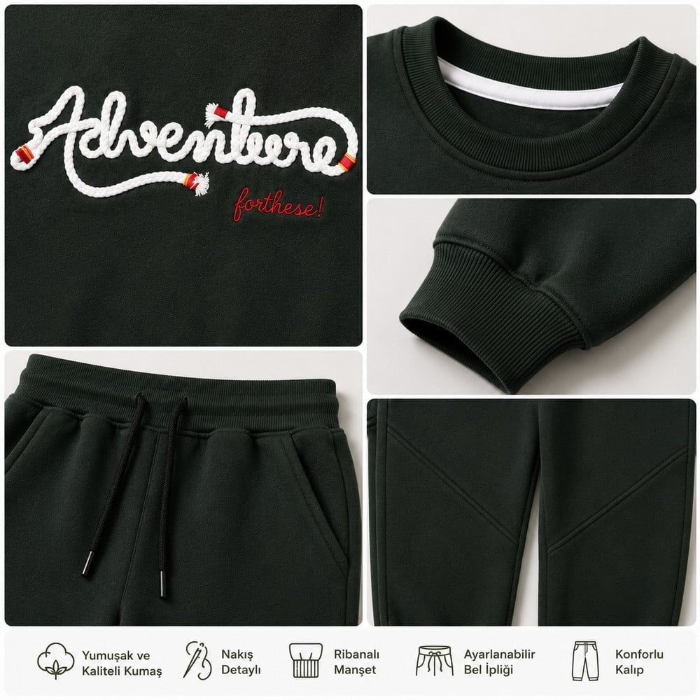 Erkek Çocuk Adventure Halat Şekilli Yazı Detaylı İkili Takım