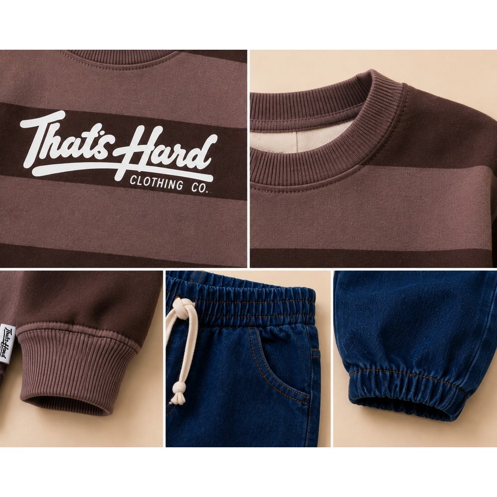Erkek Çocuk Çizgili Sweatshirt ve Kot Pantolon İkili Takım
