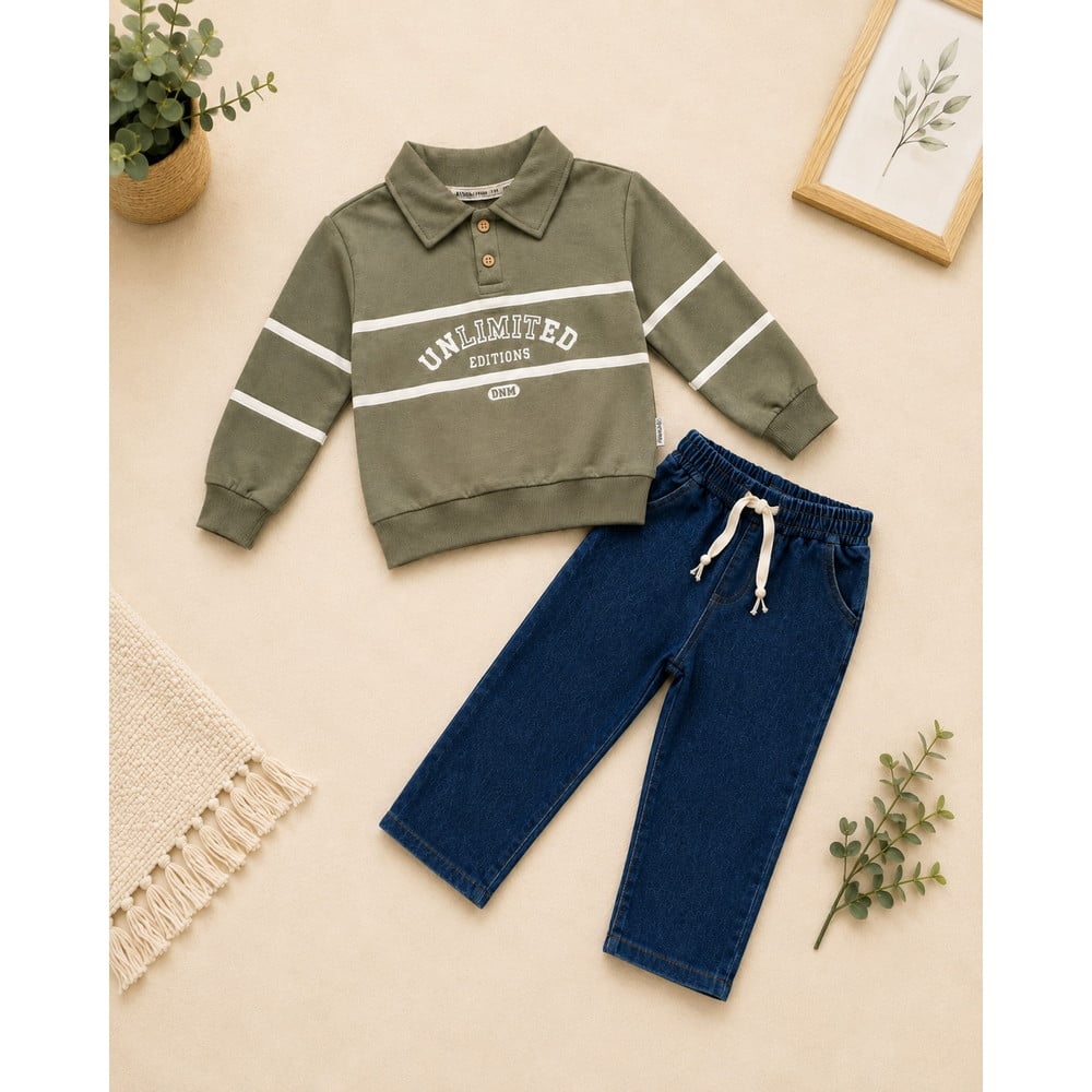 Erkek Çocuk Polo Yaka Sweatshirt ve Kot Pantolon İkili Takım