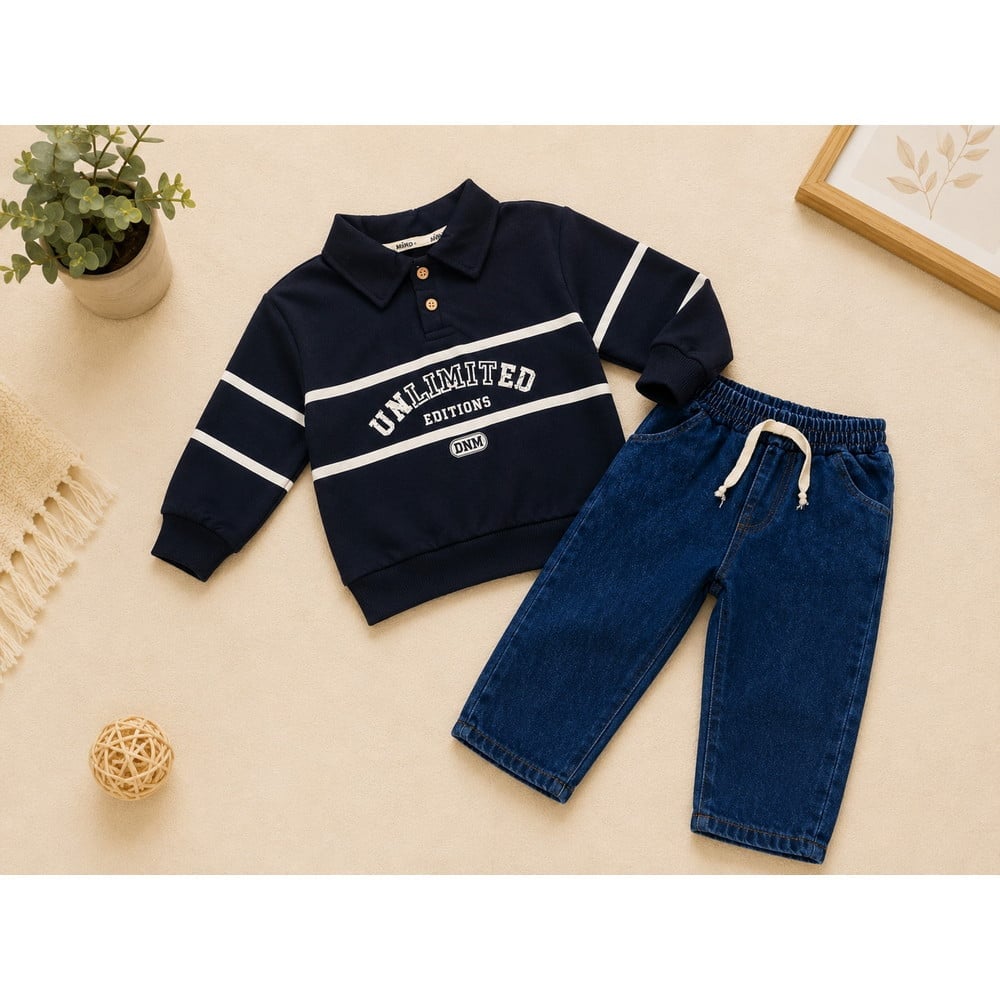 Erkek Çocuk Polo Yaka Sweatshirt ve Kot Pantolon İkili Takım