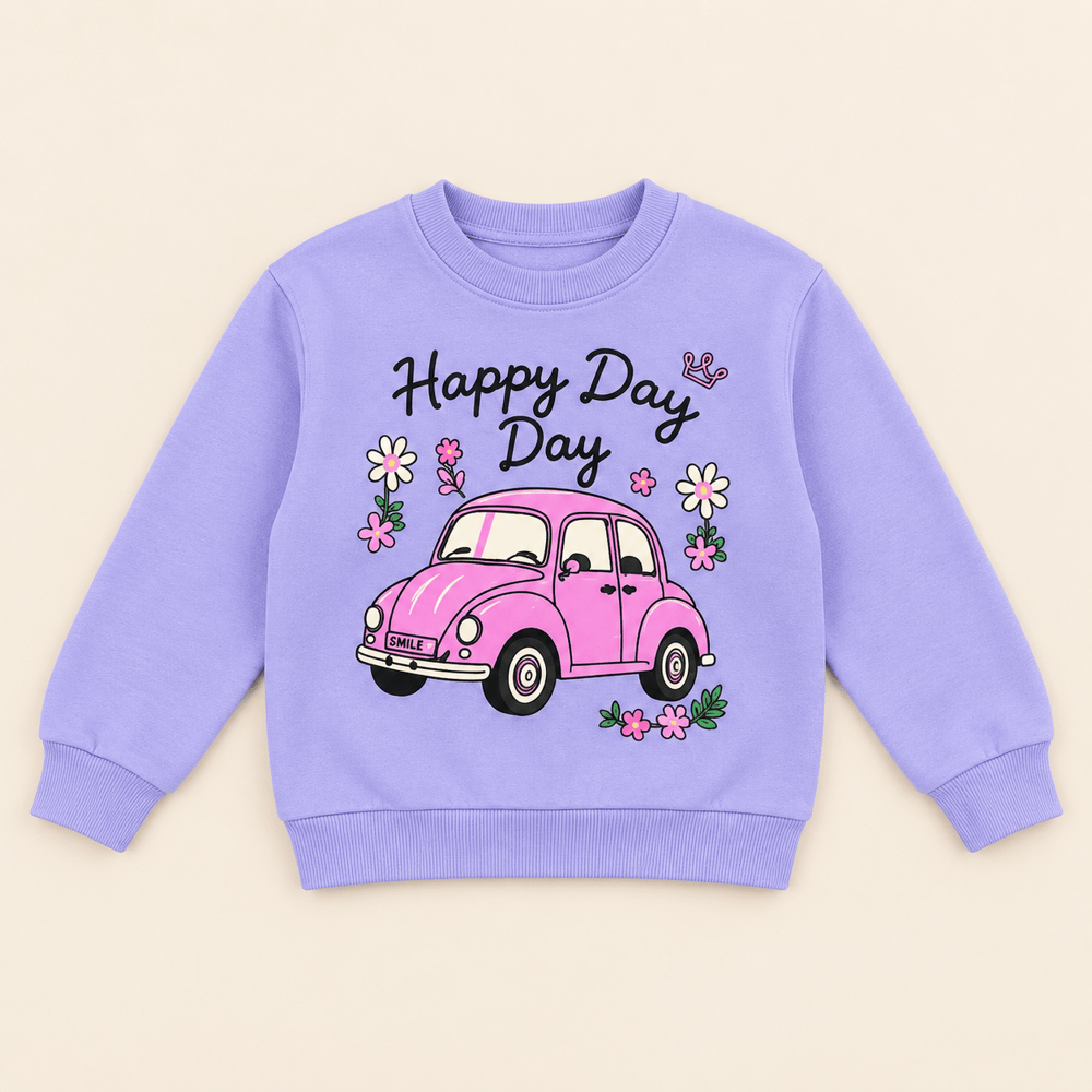 Kız Çocuk Pembe Vosvos Happy Day Baskılı Çizgili Geniş Paça İkili Takım