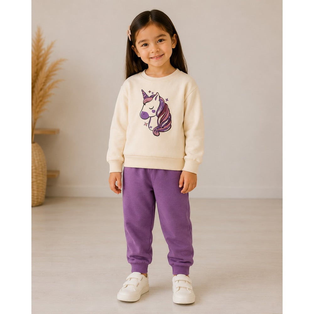 Kız Çocuk Unicorn Baskılı İkili Takım