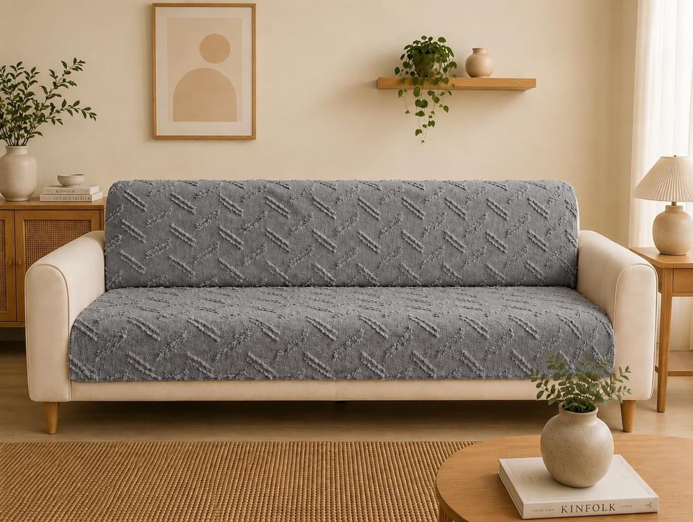 Premium Şönil Koltuk Örtüsü 175x215 cm Kesik Çizgi Desenli Kaymaz Yıkanabilir Jakarlı Çekyat Kanepe Örtüsü Lüks Salon Örtüsü