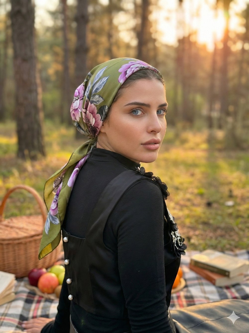 YEŞİL ÇİÇEK DESENLİ BONE