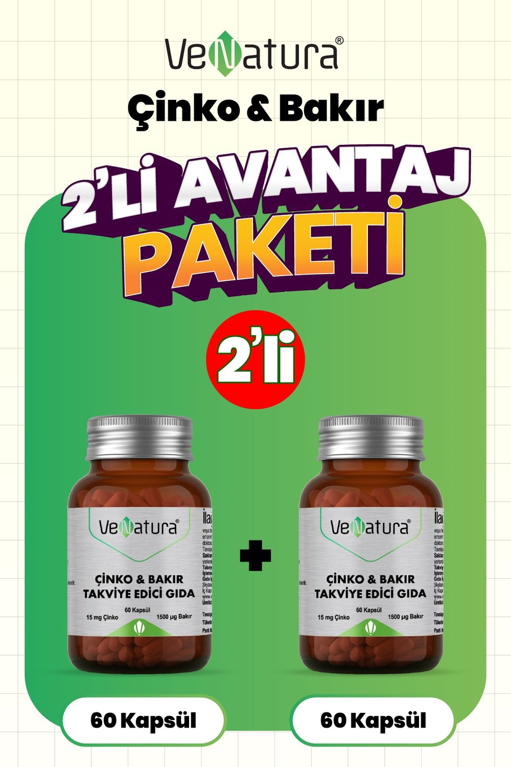 Çinko Bakır 60 Kapsül 2 Adet